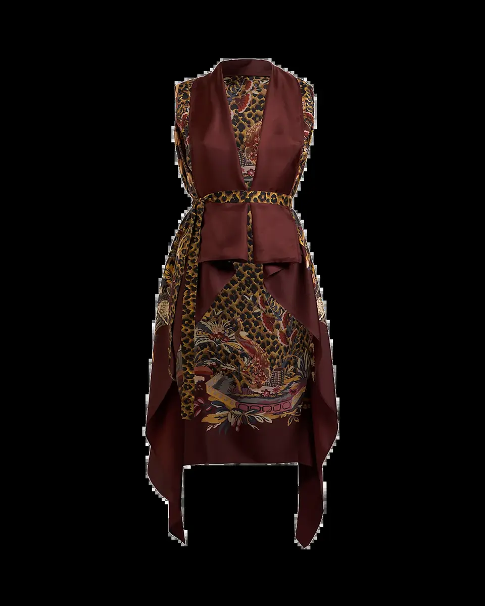 Etro Leopard & Avian Print Silk Foulard Vest | Thumbnail 3