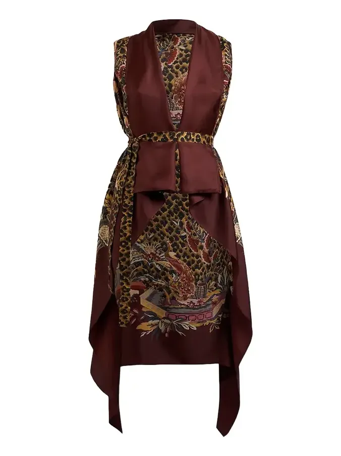 Leopard & Avian Print Silk Foulard Vest Leopard & Avian Print Silk Foulard Vest