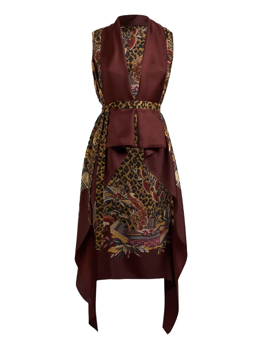 Etro Leopard & Avian Print Silk Foulard Vest