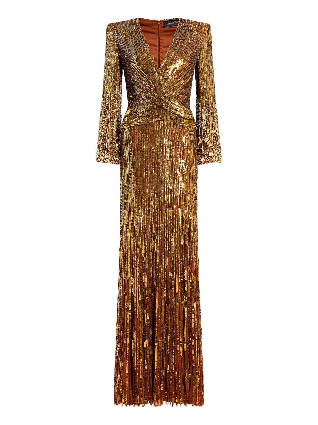 Cosmos Long-Sleeve V-Neck Sequin Gown