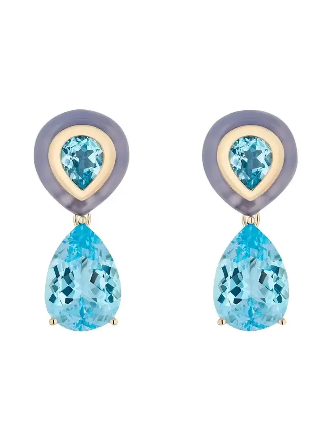 Mason and Books 14K Adela Detachable Drop Earrings with Topaz and Chalcedony