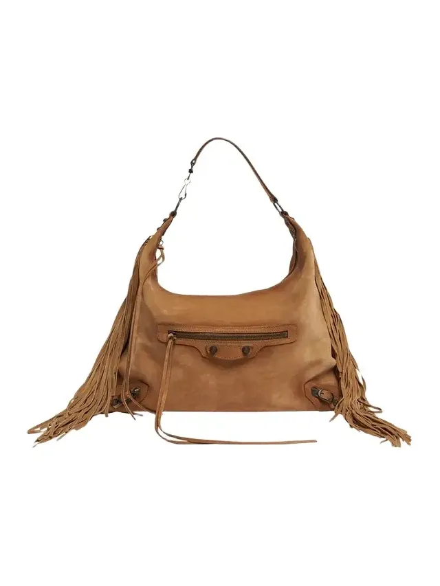 Balenciaga Le City Medium Fringed Suede Hobo Bag