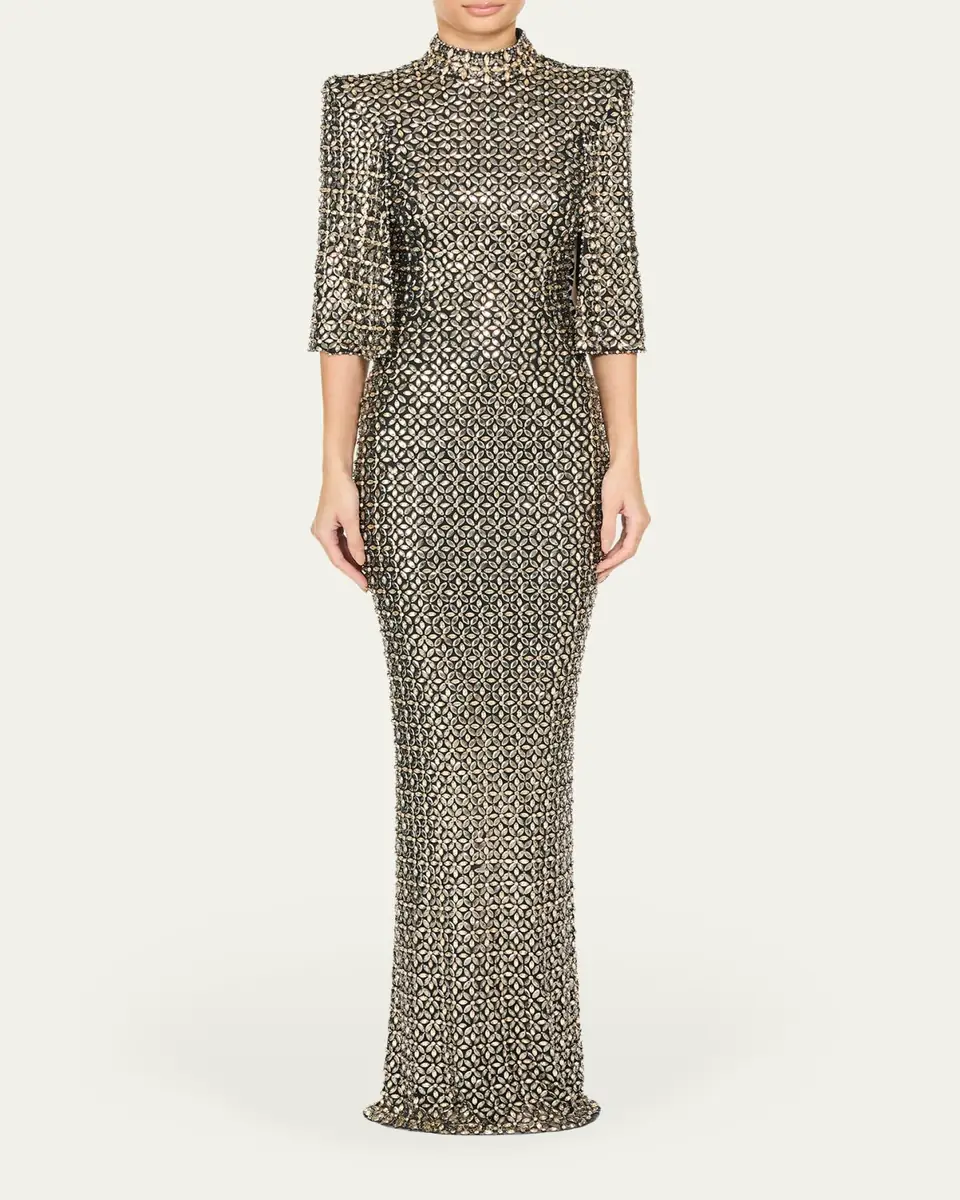 Jenny Packham Sedona 3/4-Sleeve Rhinestone Gown | Thumbnail 2 Jenny Packham Sedona 3/4-Sleeve Rhinestone Gown | Thumbnail 2