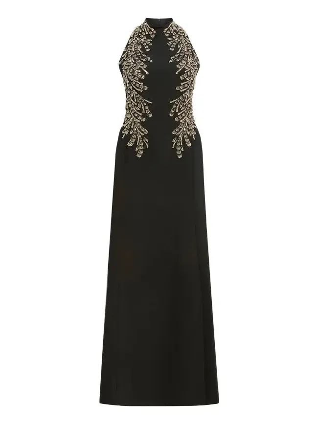 Elu Beaded Crepe Halter Gown
