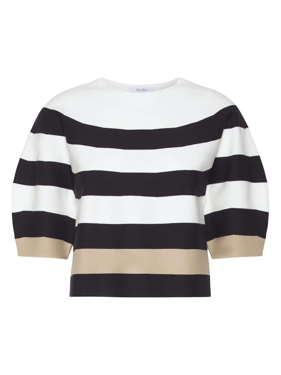 Max Mara Voto Striped Knit Puff-Sleeve Top