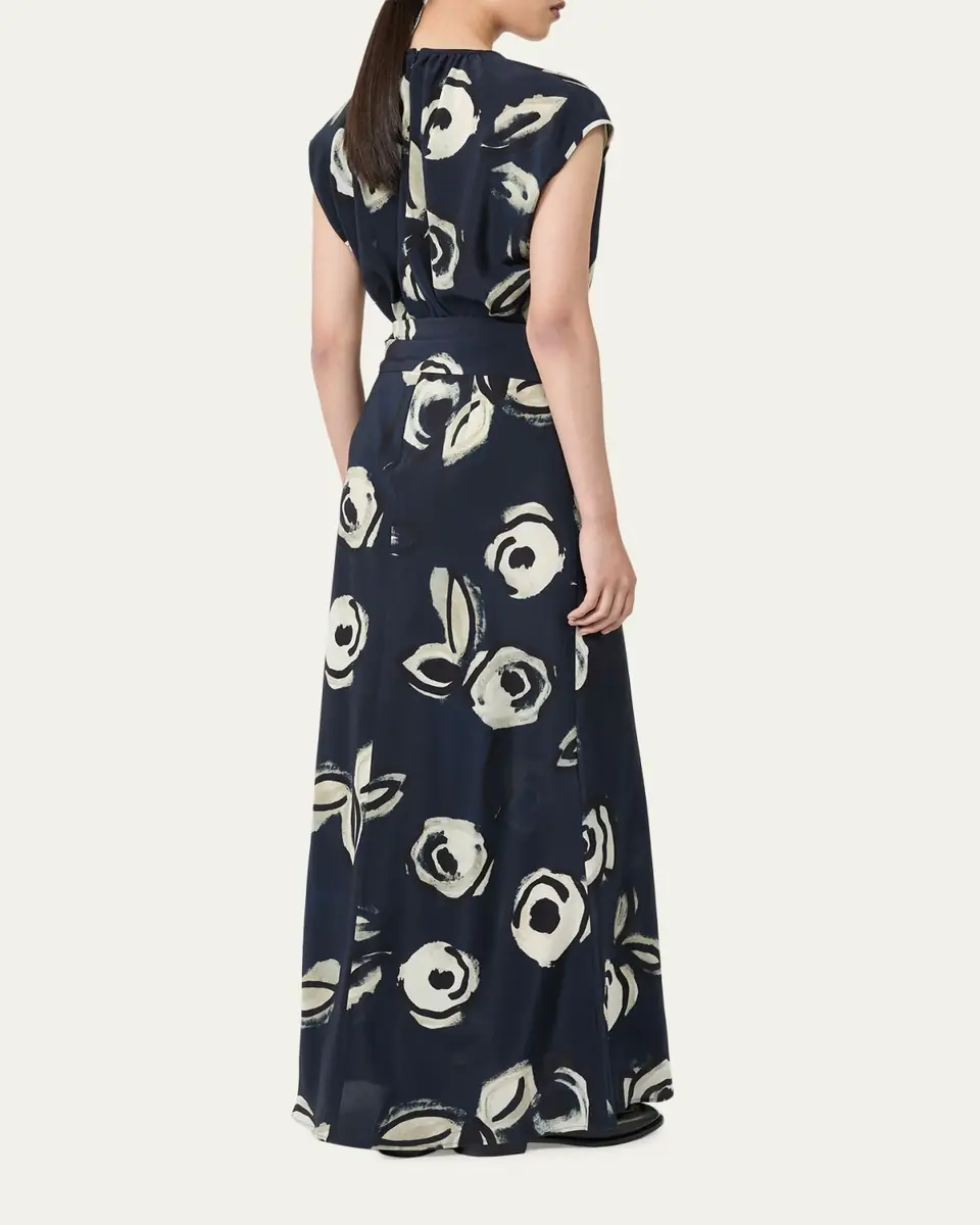 Max Mara Cap-Sleeve Floral-Print Silk Belted Maxi Dress | Thumbnail 3 Max Mara Cap-Sleeve Floral-Print Silk Belted Maxi Dress | Thumbnail 3
