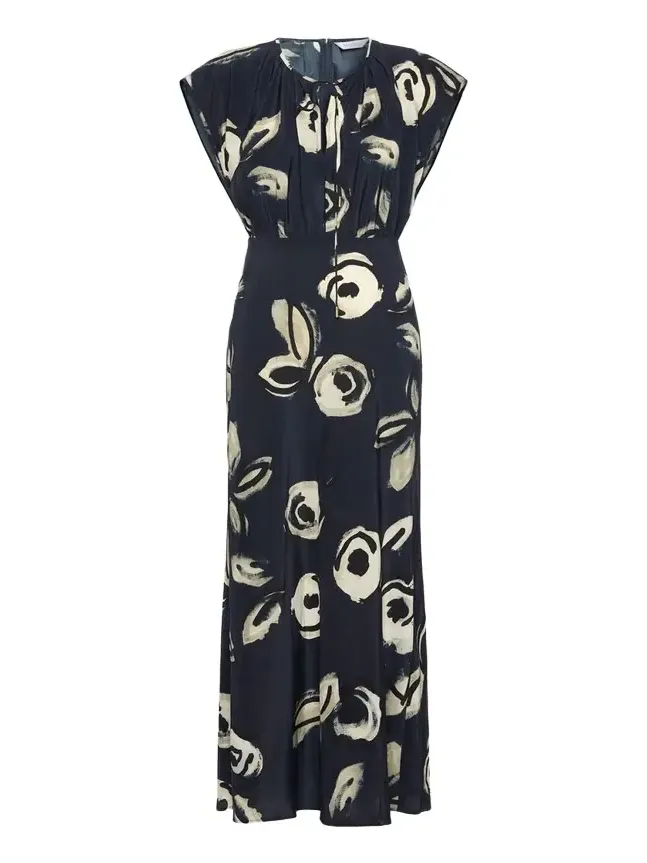 Max Mara Cap-Sleeve Floral-Print Silk Belted Maxi Dress