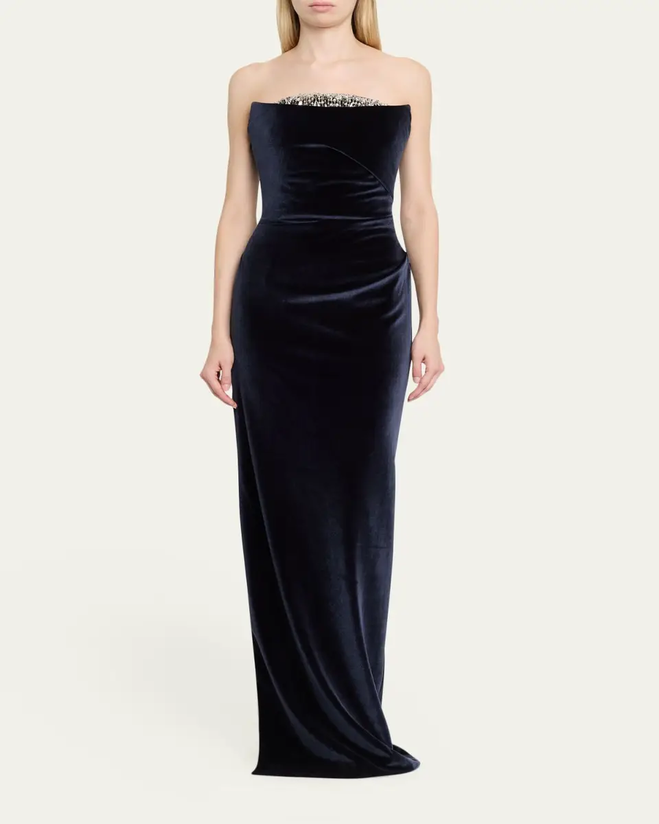 PAMELLA ROLAND Strapless Crystal Embellished Velvet Column Gown | Thumbnail 2 PAMELLA ROLAND Strapless Crystal Embellished Velvet Column Gown | Thumbnail 2