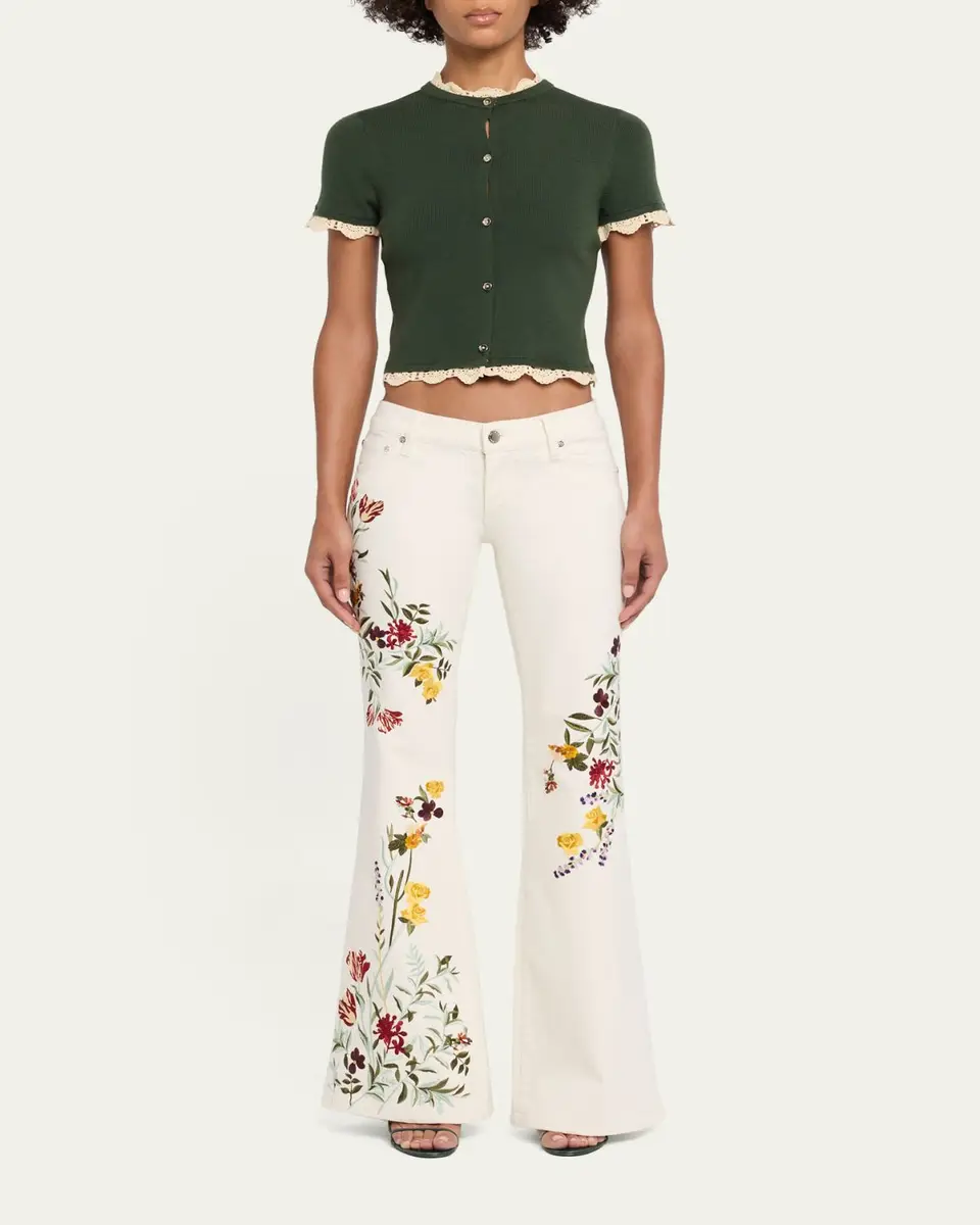 Alice + Olivia Ciara Crochet-Trim Ribbed Cardigan | Thumbnail 2