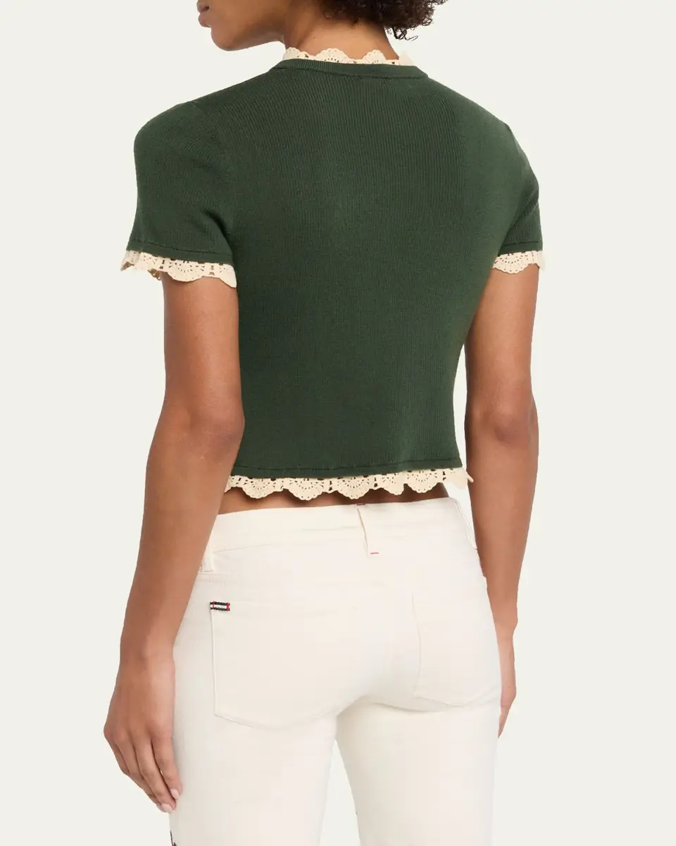 Alice + Olivia Ciara Crochet-Trim Ribbed Cardigan | Thumbnail 3