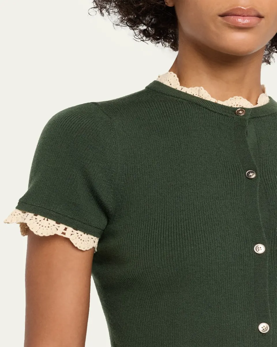 Alice + Olivia Ciara Crochet-Trim Ribbed Cardigan | Thumbnail 5