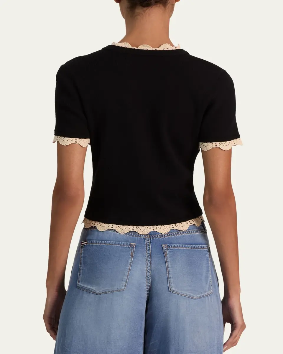 Alice + Olivia Ciara Crochet-Trim Ribbed Cardigan | Thumbnail 7