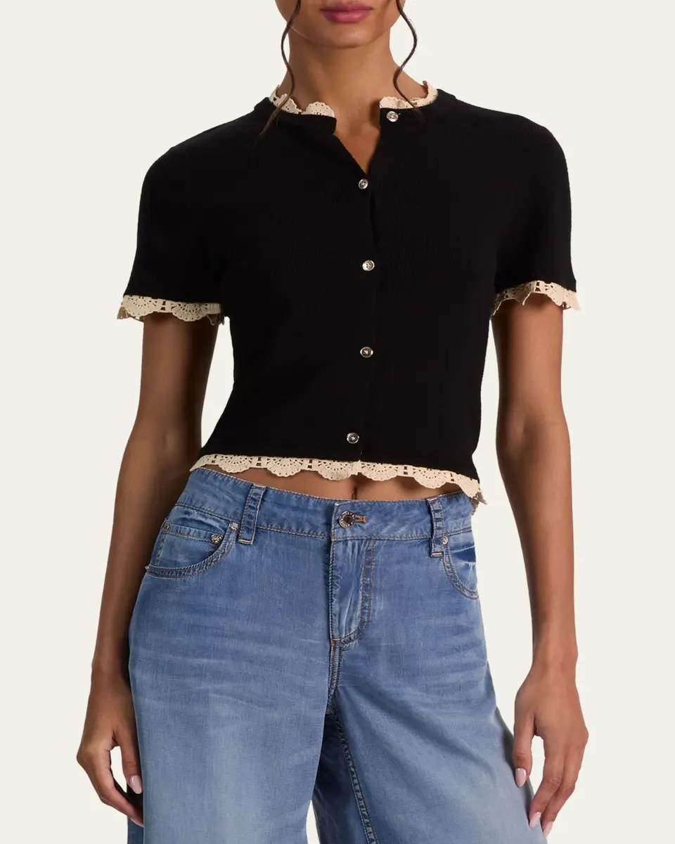Alice + Olivia Ciara Crochet-Trim Ribbed Cardigan | Thumbnail 8