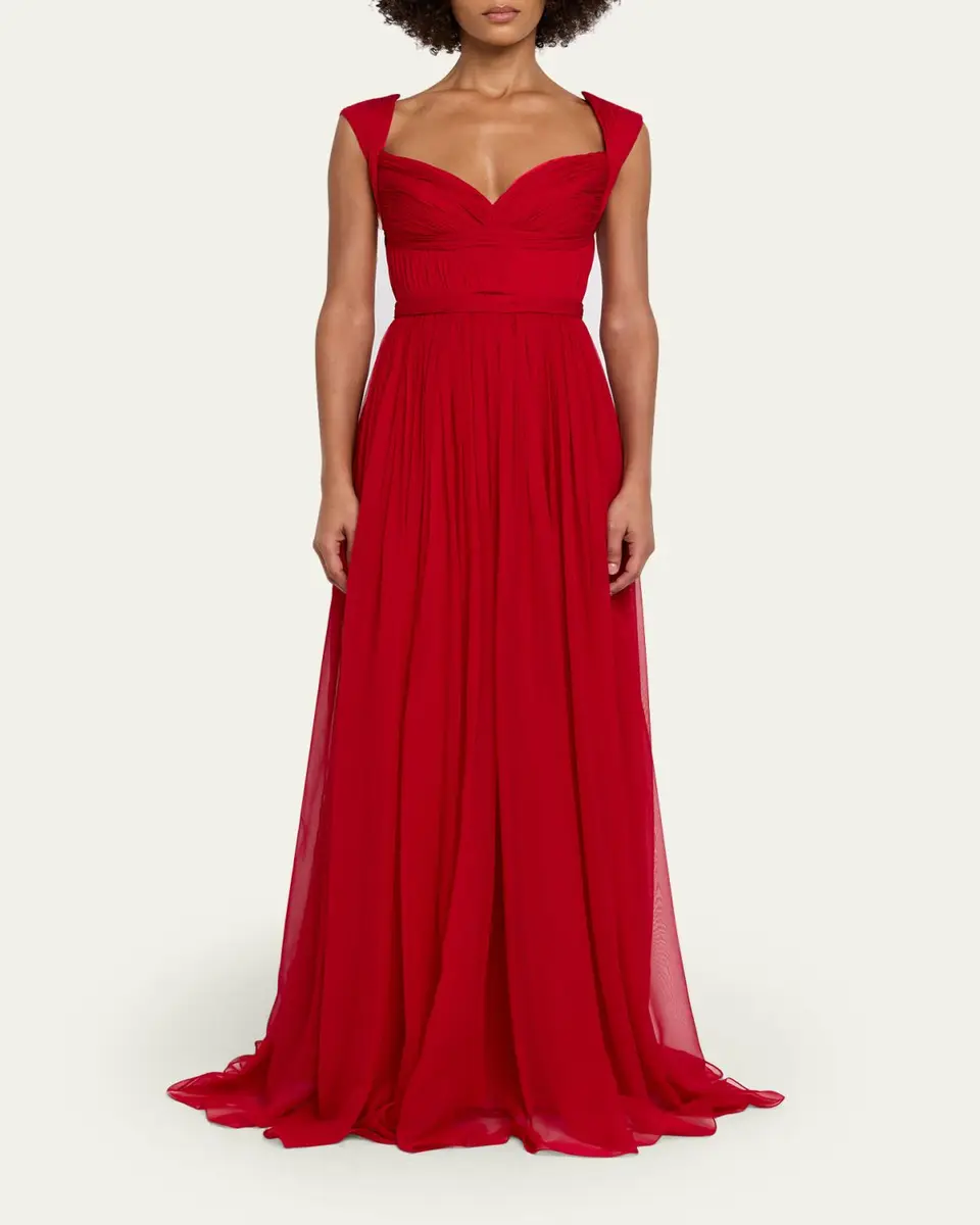PAMELLA ROLAND Sleeveless Ruched Chiffon Cape Gown | Thumbnail 2 PAMELLA ROLAND Sleeveless Ruched Chiffon Cape Gown | Thumbnail 2