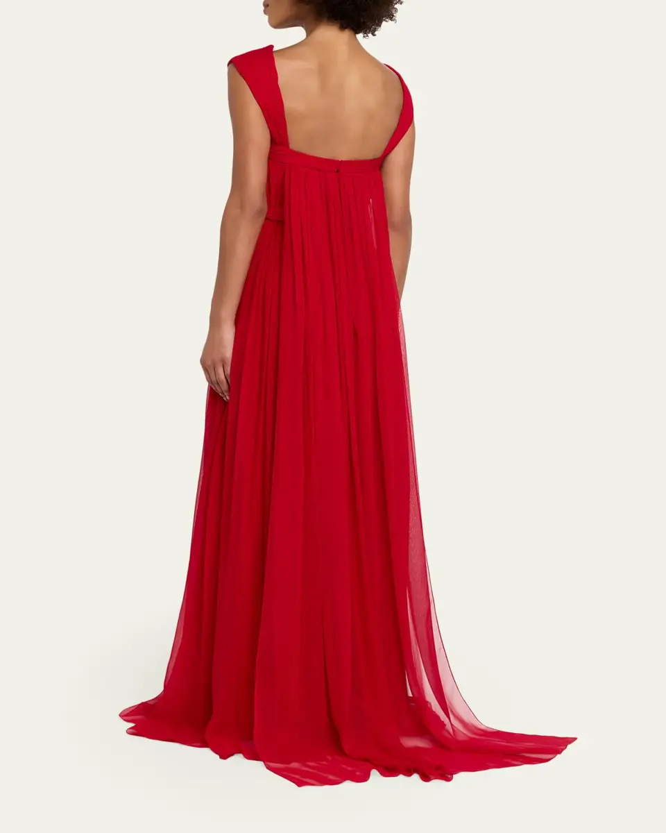 PAMELLA ROLAND Sleeveless Ruched Chiffon Cape Gown | Thumbnail 3 PAMELLA ROLAND Sleeveless Ruched Chiffon Cape Gown | Thumbnail 3