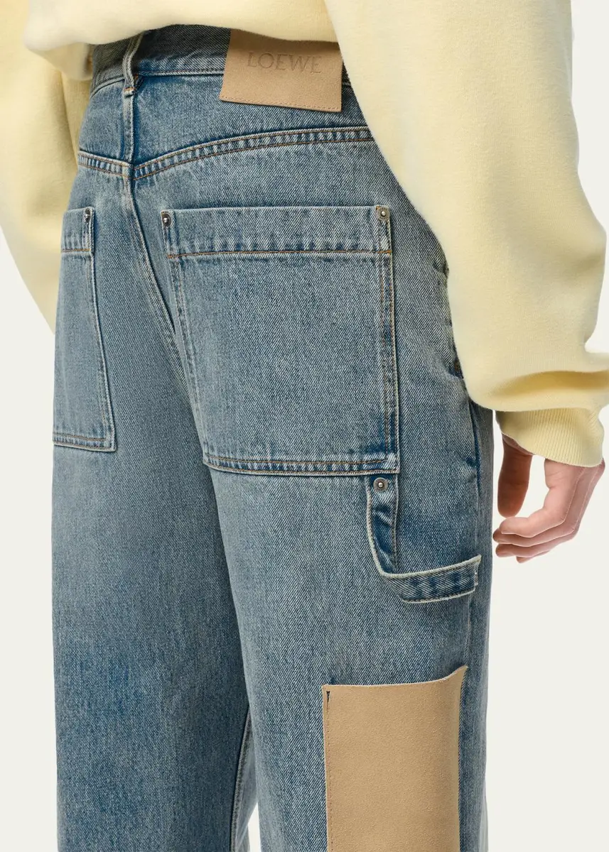 Loewe Men's Leather-Patch Straight-Leg Jeans | Thumbnail 10 Loewe Men's Leather-Patch Straight-Leg Jeans | Thumbnail 10