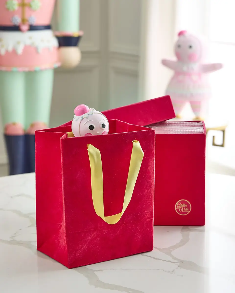 Glitterville Patisserie Red Flocked Gift Bags, Set of 10 | Image 1 Glitterville Patisserie Red Flocked Gift Bags, Set of 10 | Image 1