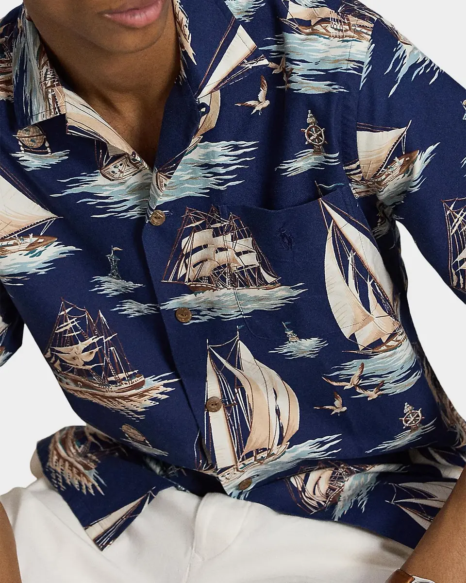 Polo Ralph Lauren Men's Classic Fit Sailboat-Print Oxford Camp Shirt | Thumbnail 5 Polo Ralph Lauren Men's Classic Fit Sailboat-Print Oxford Camp Shirt | Thumbnail 5