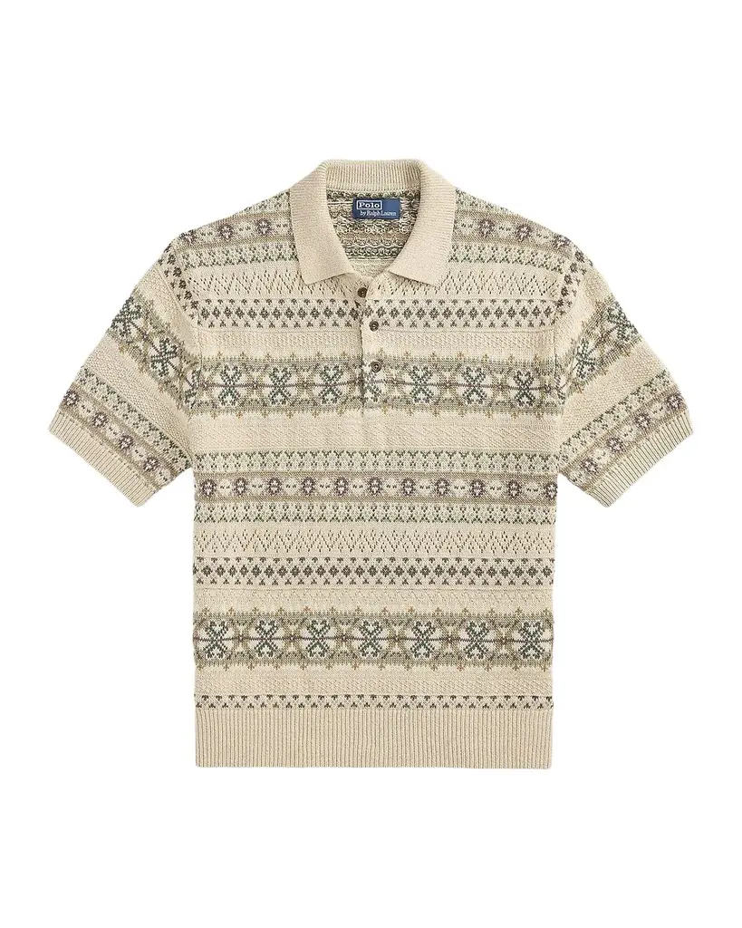 Polo Ralph Lauren Men's Fair Isle Linen-Cotton Polo Sweater | Image 1 Polo Ralph Lauren Men's Fair Isle Linen-Cotton Polo Sweater | Image 1