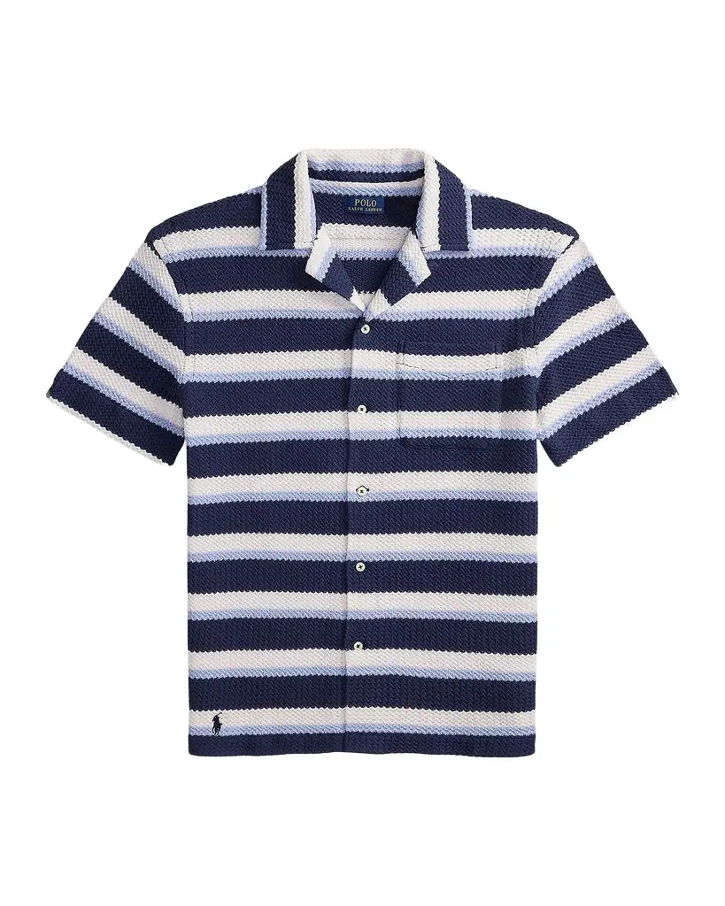 Polo Ralph Lauren Men's Stripe Herringbone Camp Shirt | Image 1 Polo Ralph Lauren Men's Stripe Herringbone Camp Shirt | Image 1