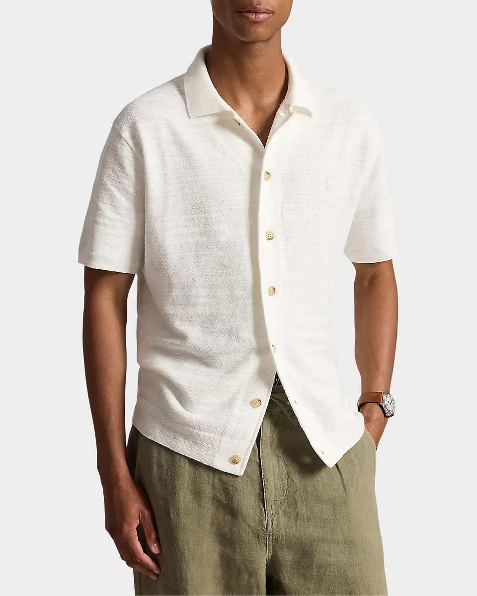Polo Ralph Lauren Men's Cotton-Linen Camp Shirt Sweater | Thumbnail 4 Polo Ralph Lauren Men's Cotton-Linen Camp Shirt Sweater | Thumbnail 4
