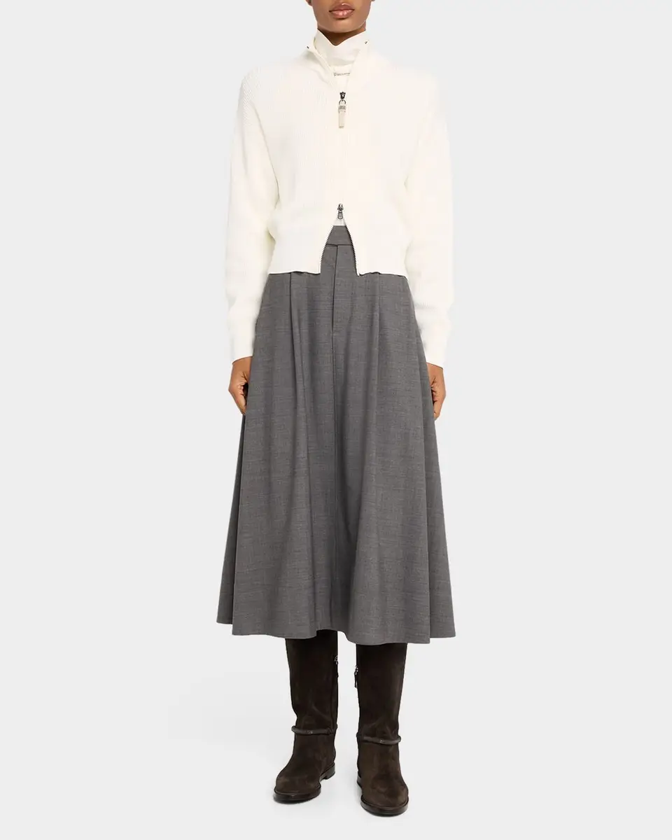 Brunello Cucinelli Virgin Wool A-Line Midi Skirt | Thumbnail 2 Brunello Cucinelli Virgin Wool A-Line Midi Skirt | Thumbnail 2
