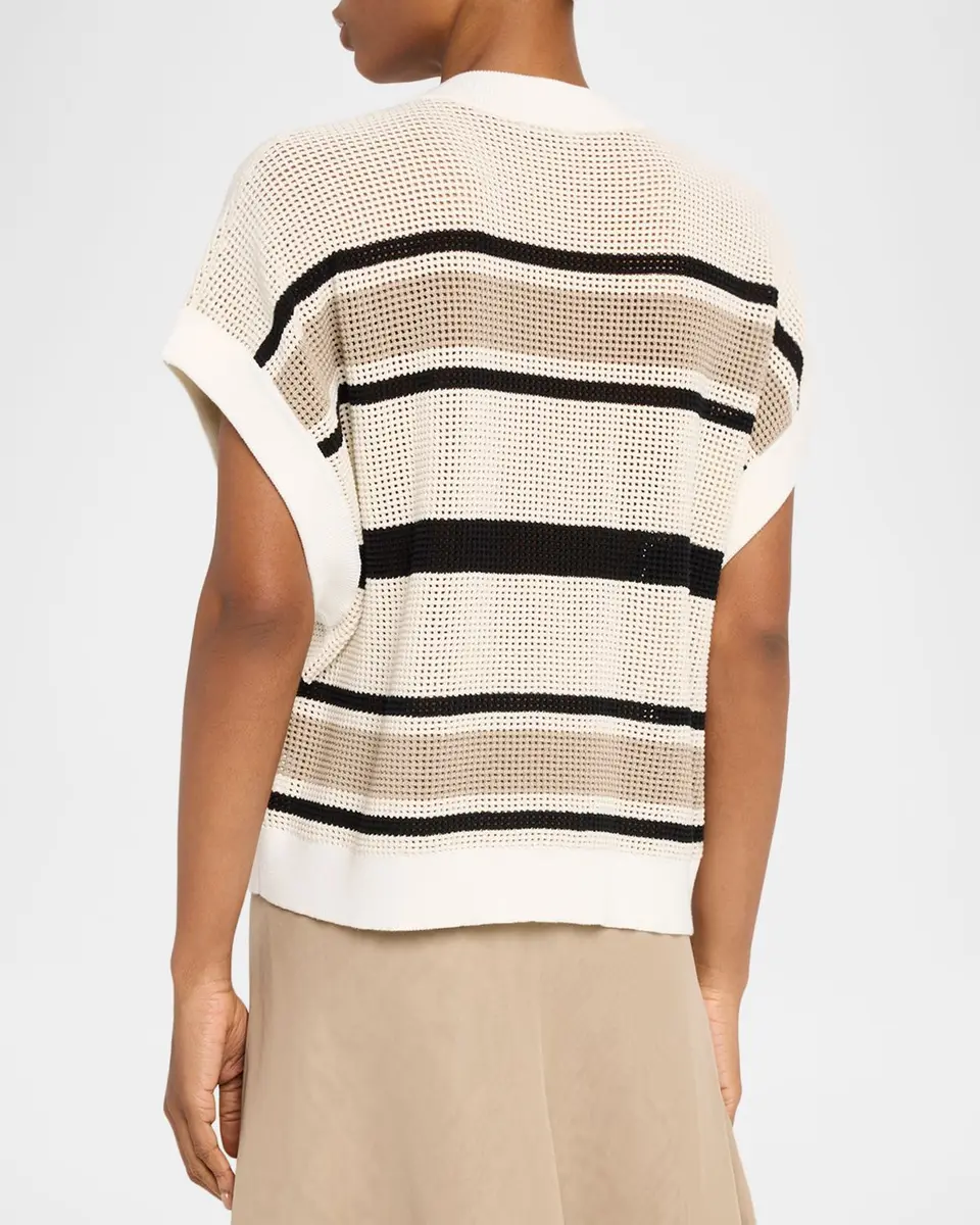 Brunello Cucinelli Striped Net Knit Vest | Thumbnail 3 Brunello Cucinelli Striped Net Knit Vest | Thumbnail 3