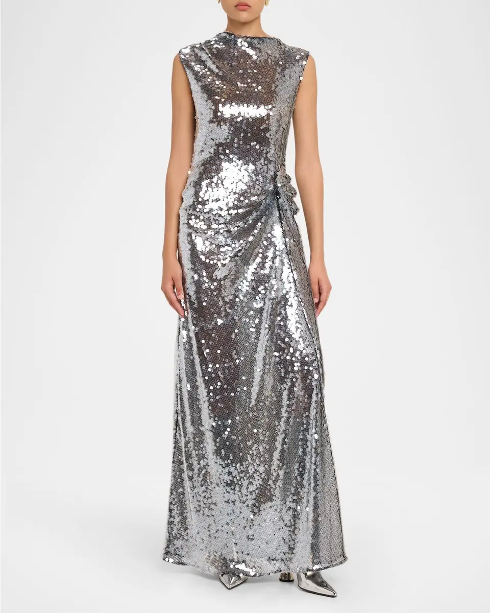 Lapointe Draped Sequined Mesh Sleeveless Gown | Thumbnail 2