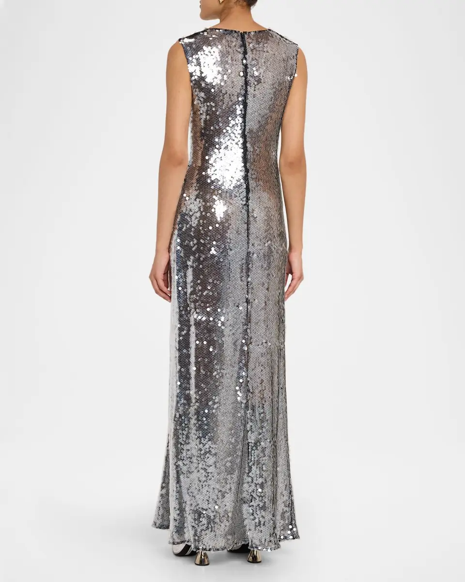 Lapointe Draped Sequined Mesh Sleeveless Gown | Thumbnail 3