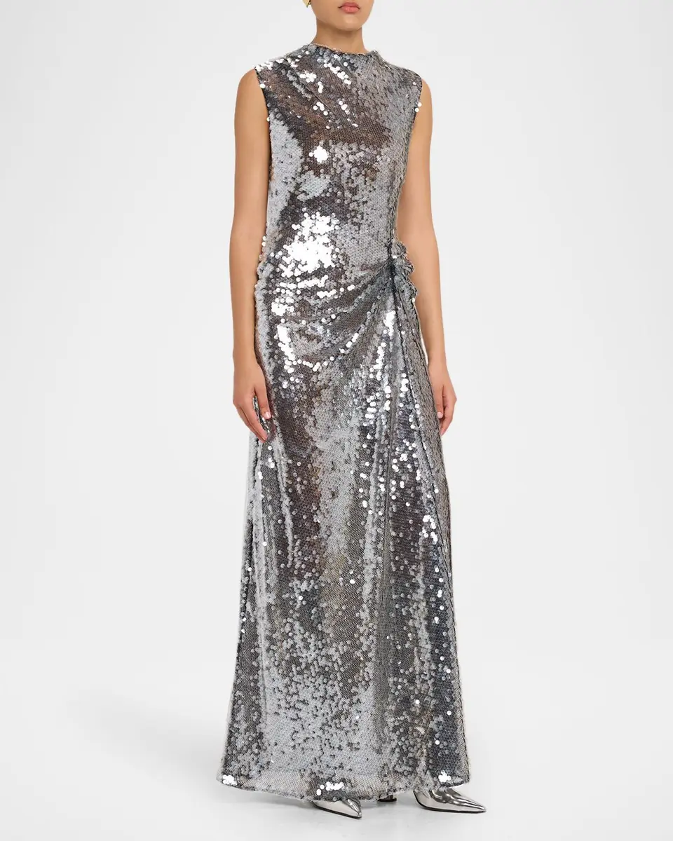 Lapointe Draped Sequined Mesh Sleeveless Gown | Thumbnail 4