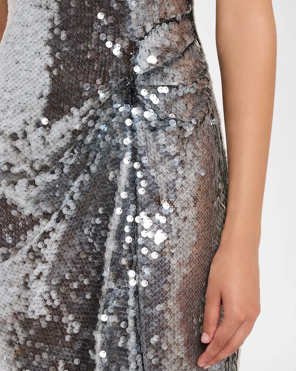 Lapointe Draped Sequined Mesh Sleeveless Gown | Thumbnail 5