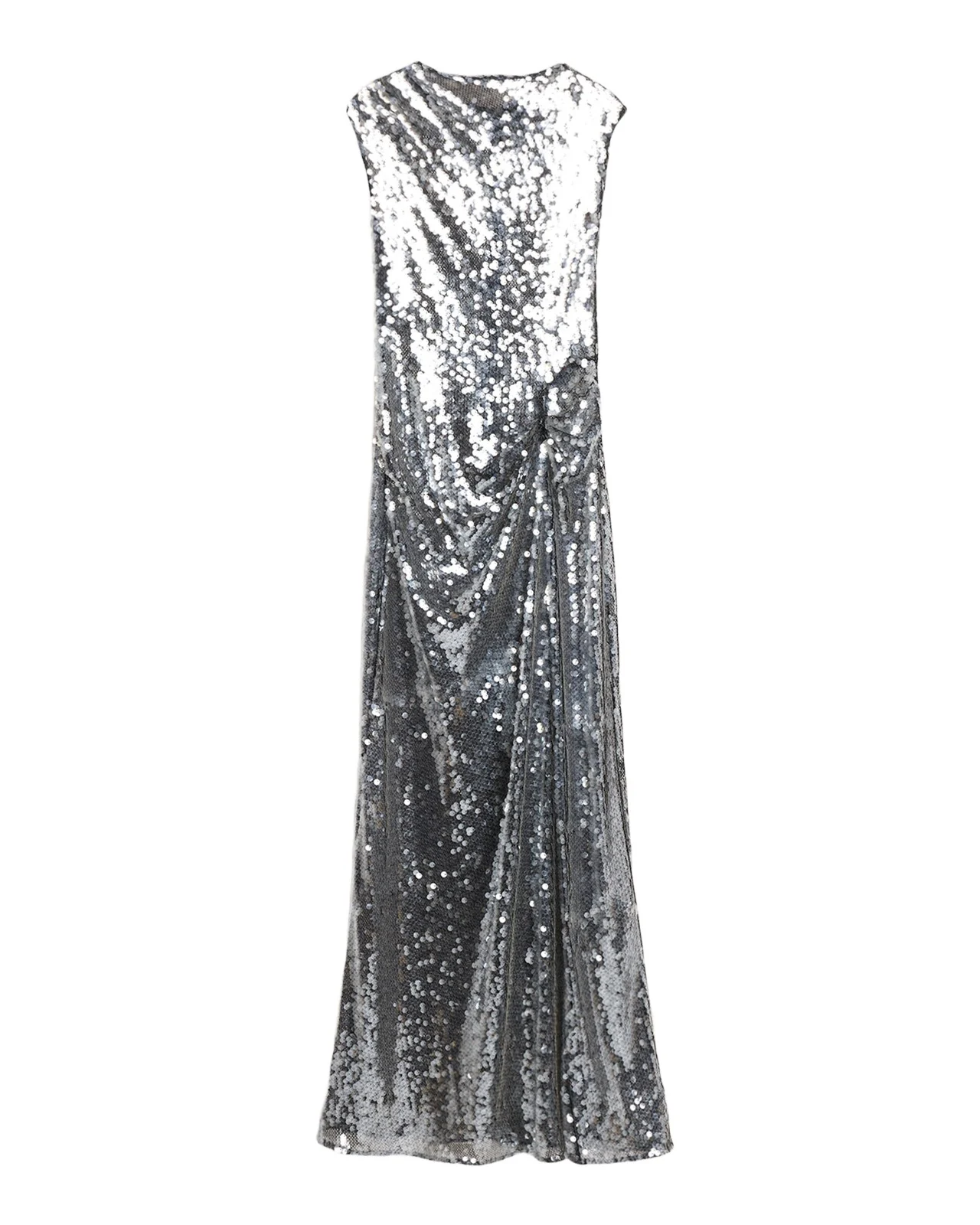Draped Sequined Mesh Sleeveless Gown Draped Sequined Mesh Sleeveless Gown