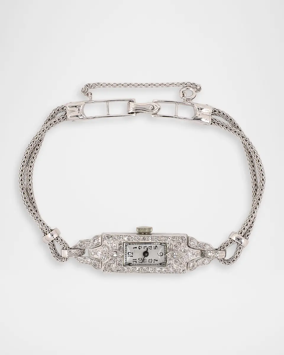 NM Estate Estate Bulova Platinum Diamond Watch with Cresarrow Chain | Thumbnail 2 NM Estate Estate Bulova Platinum Diamond Watch with Cresarrow Chain | Thumbnail 2