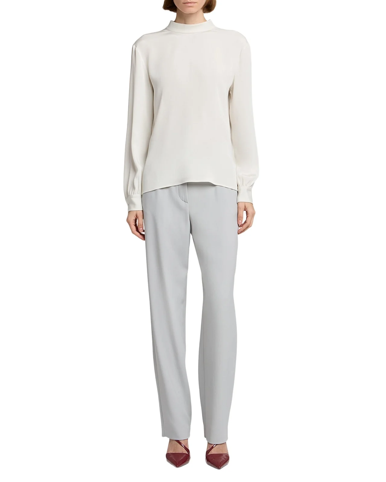 Neck-Tie Long-Sleeve Silk Top