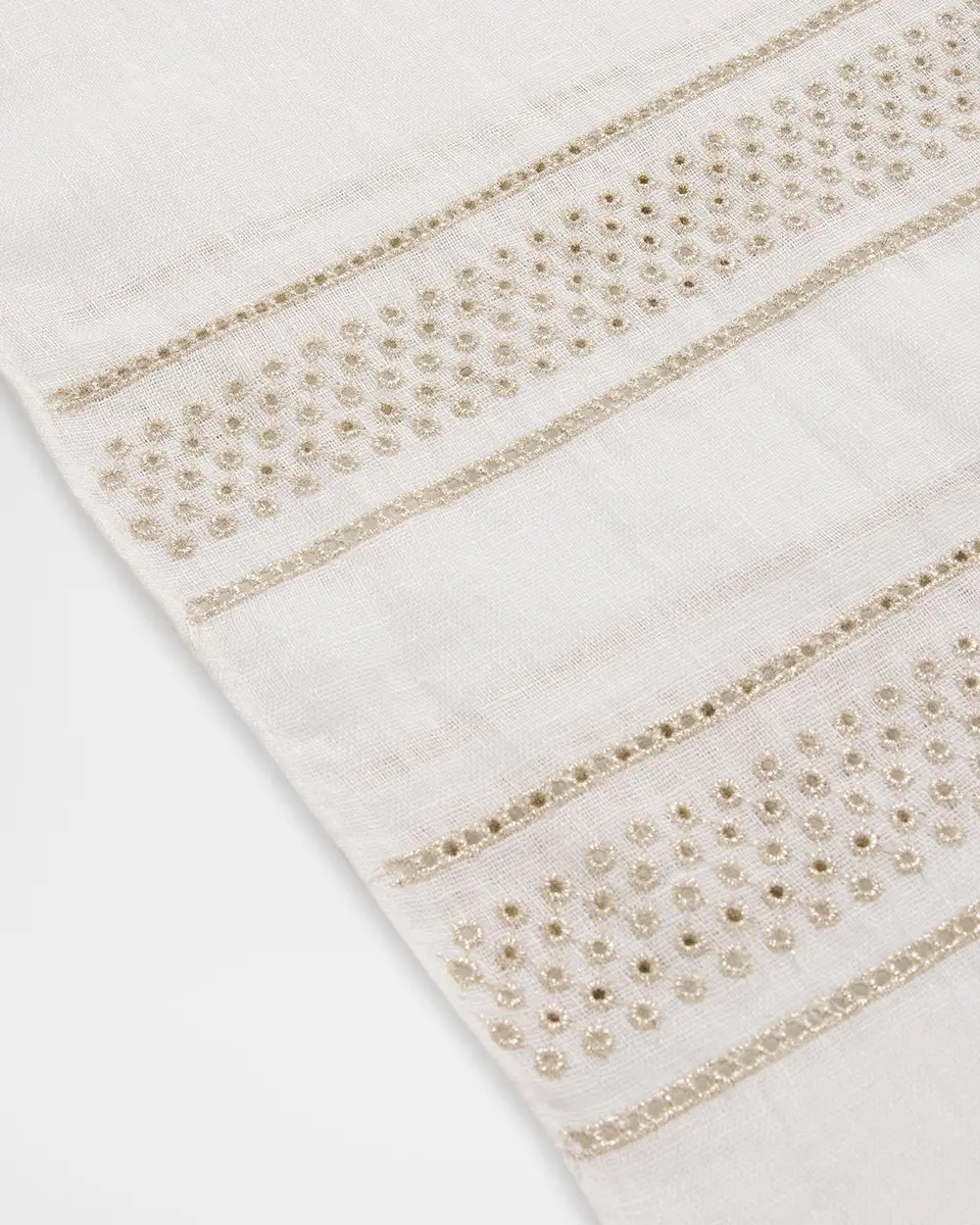 Brunello Cucinelli Embroidered Linen Fringe-Trim Scarf | Thumbnail 4 Brunello Cucinelli Embroidered Linen Fringe-Trim Scarf | Thumbnail 4