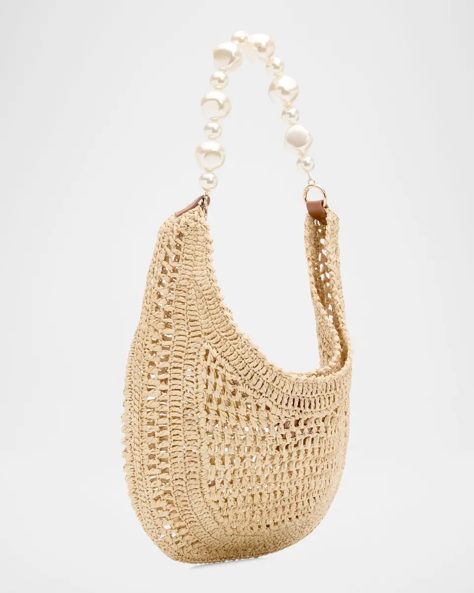 BTB Los Angeles Rae Pearly-Strap Crochet Raffia Hobo Bag | Thumbnail 3