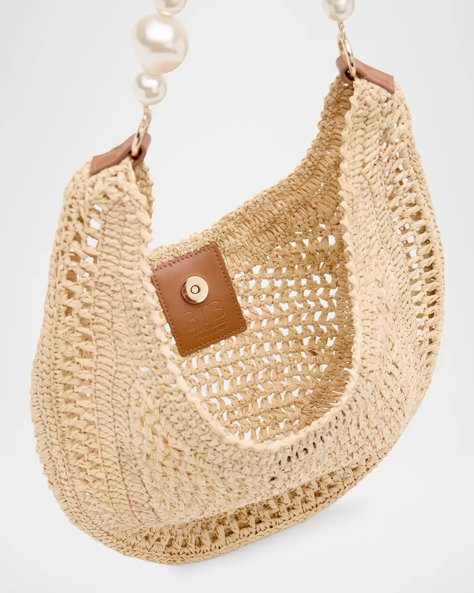 BTB Los Angeles Rae Pearly-Strap Crochet Raffia Hobo Bag | Thumbnail 4