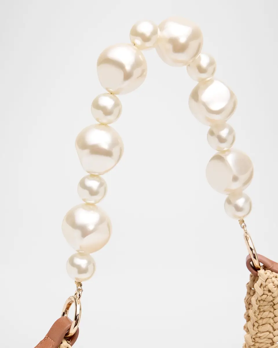 BTB Los Angeles Rae Pearly-Strap Crochet Raffia Hobo Bag | Thumbnail 5