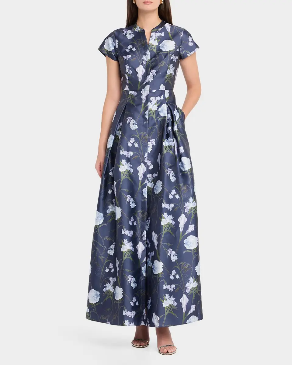 SACHIN & BABI Marta Pleated Floral Mikado Gown | Thumbnail 2 SACHIN & BABI Marta Pleated Floral Mikado Gown | Thumbnail 2