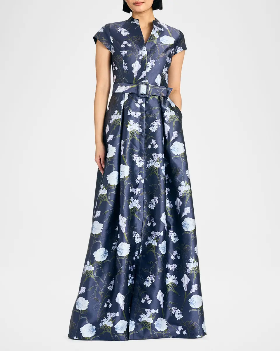 SACHIN & BABI Marta Pleated Floral Mikado Gown | Thumbnail 4 SACHIN & BABI Marta Pleated Floral Mikado Gown | Thumbnail 4