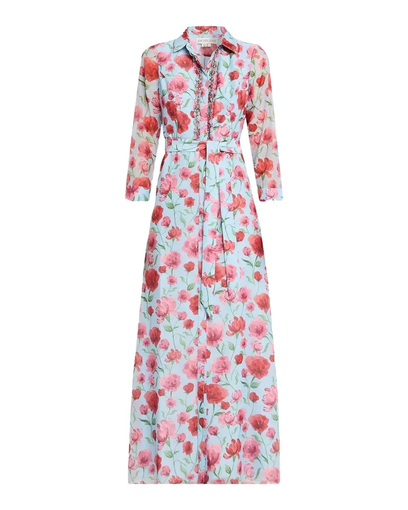 SACHIN BABI Addison Embellished Floral Organza Shirt Gown | Image 1 SACHIN BABI Addison Embellished Floral Organza Shirt Gown | Image 1