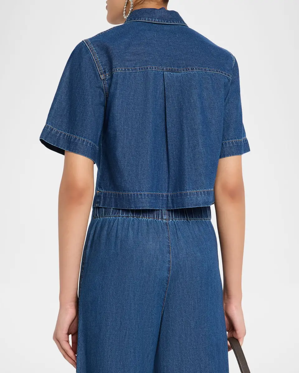 Veronica Beard Spruce Short-Sleeve Denim Top | Thumbnail 3 Veronica Beard Spruce Short-Sleeve Denim Top | Thumbnail 3