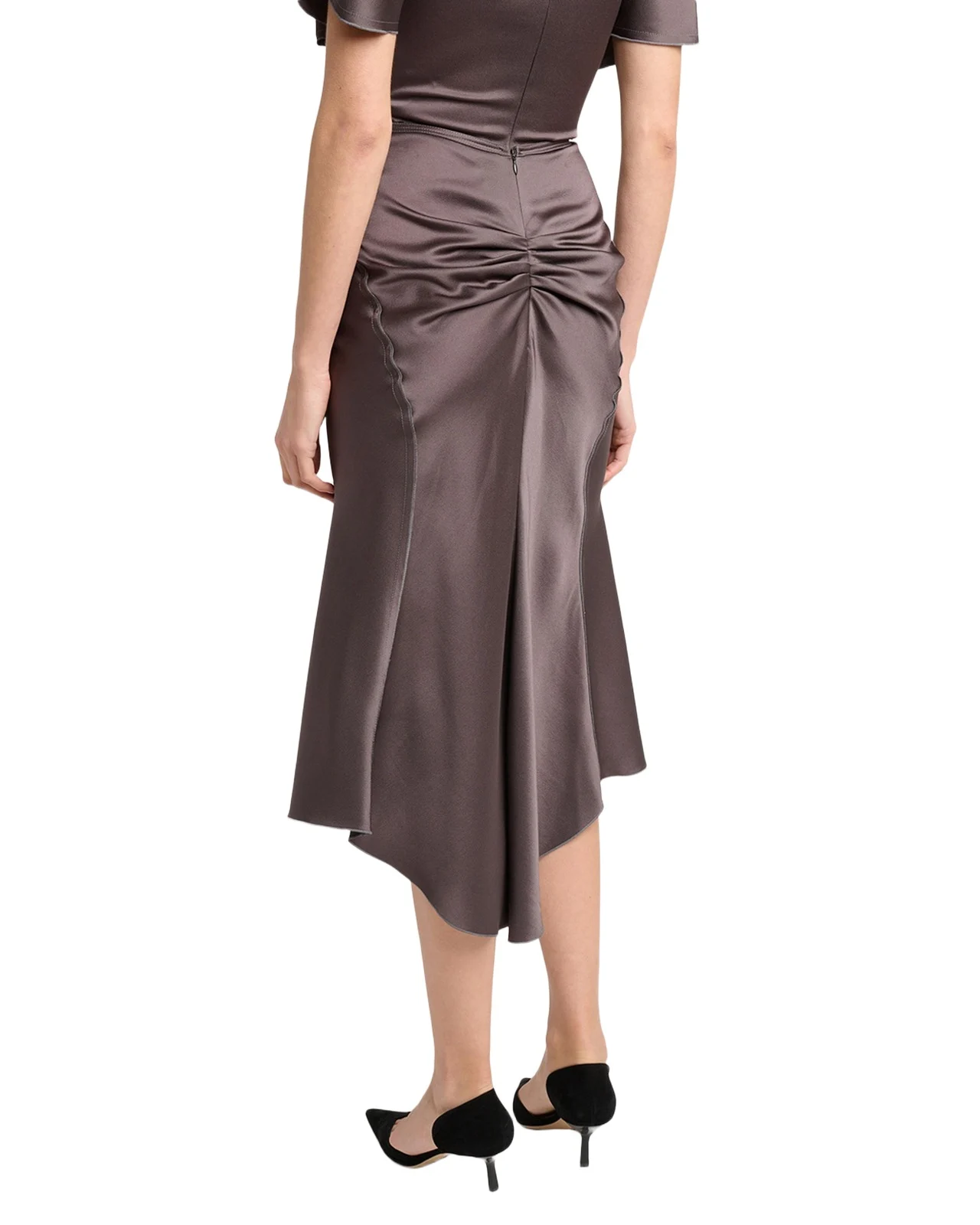 Victoria Beckham Gathered Waist Satin Midi Skirt
