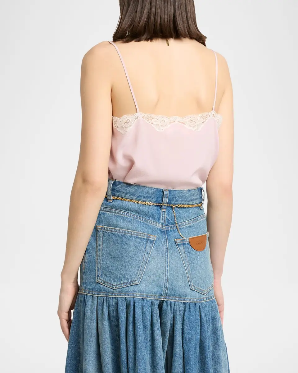 Chloé Drawstring Lace-Trim Silk Crepe De Chine Cami Top | Thumbnail 2 Chloé Drawstring Lace-Trim Silk Crepe De Chine Cami Top | Thumbnail 2