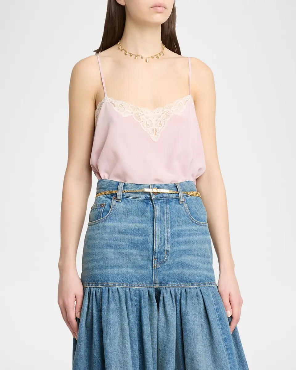 Chloé Drawstring Lace-Trim Silk Crepe De Chine Cami Top | Thumbnail 3 Chloé Drawstring Lace-Trim Silk Crepe De Chine Cami Top | Thumbnail 3