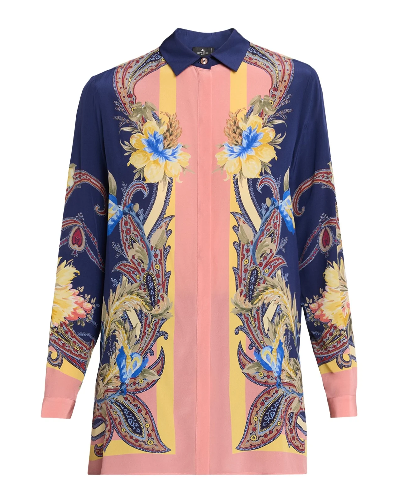 Paisley-Print Silk Button-Down Tunic Shirt Paisley-Print Silk Button-Down Tunic Shirt