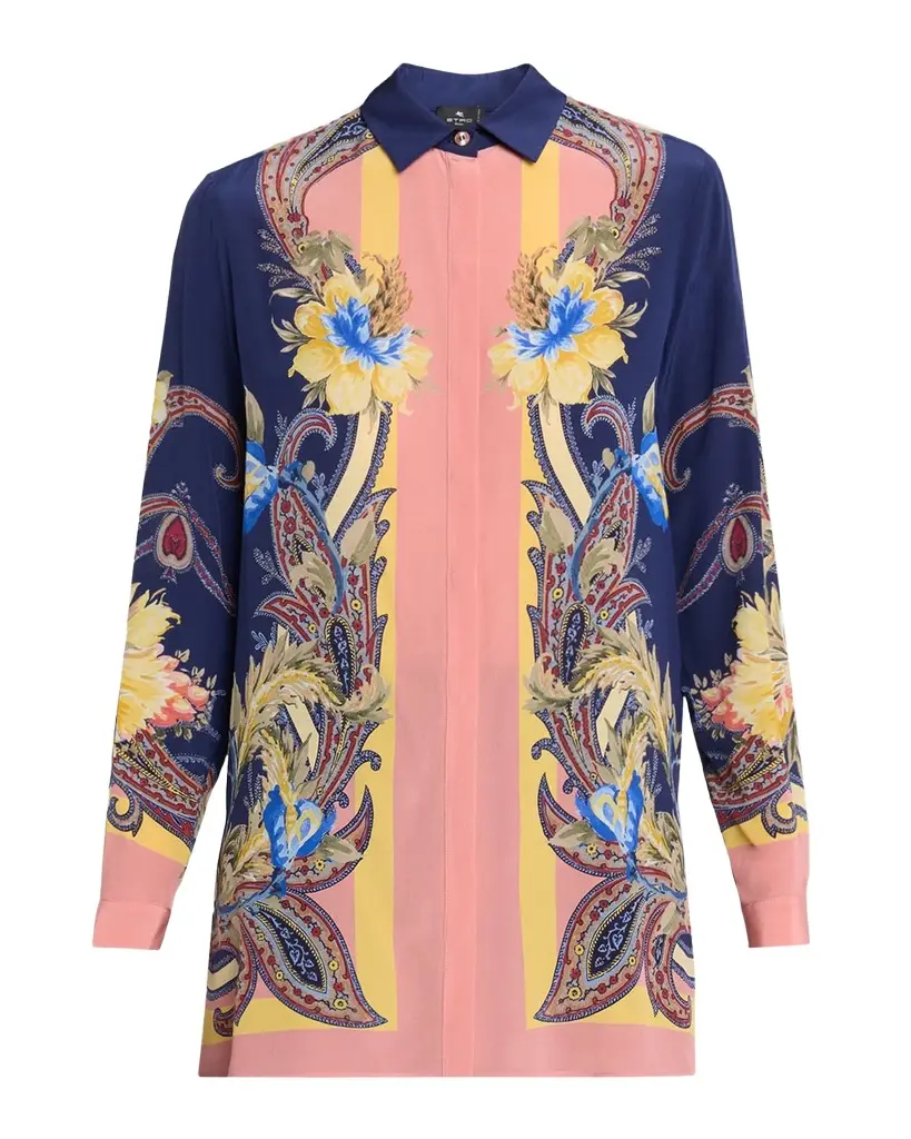 Etro Paisley-Print Silk Button-Down Tunic Shirt | Image 1 Etro Paisley-Print Silk Button-Down Tunic Shirt | Image 1