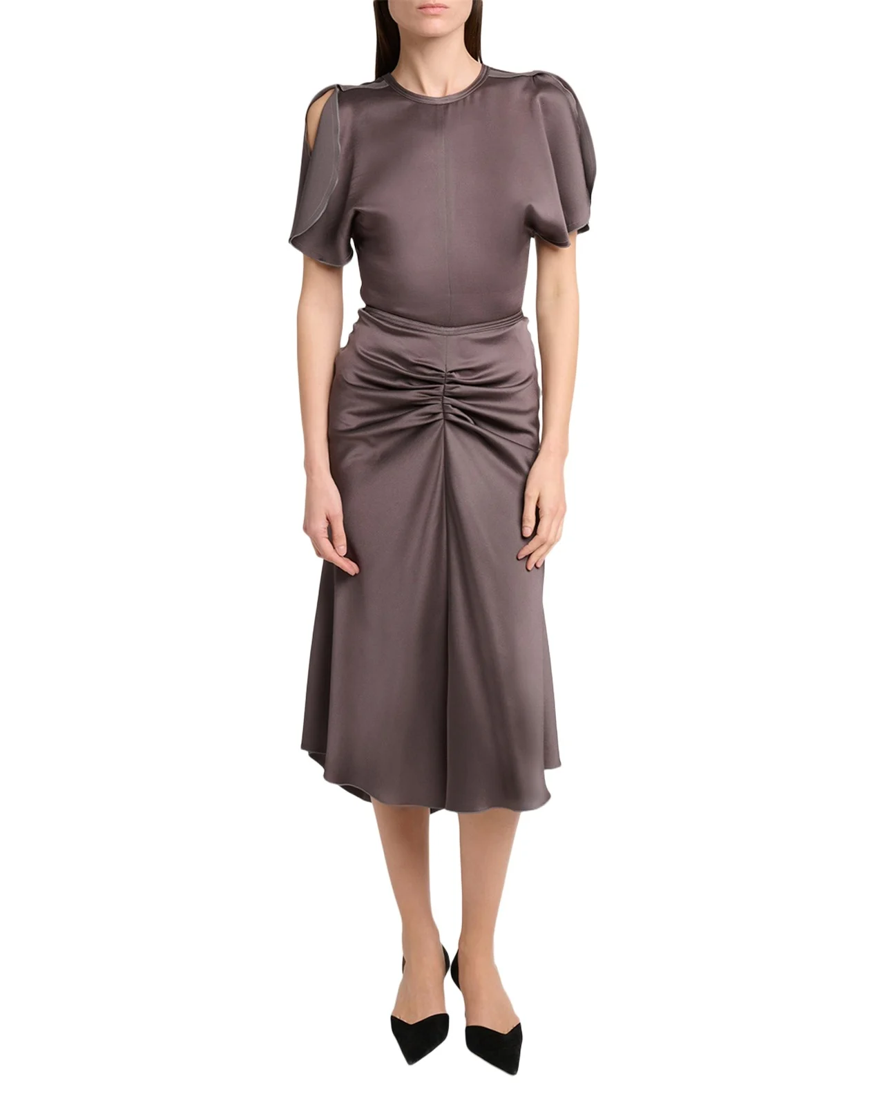 Draped Split-Sleeve Satin Blouse