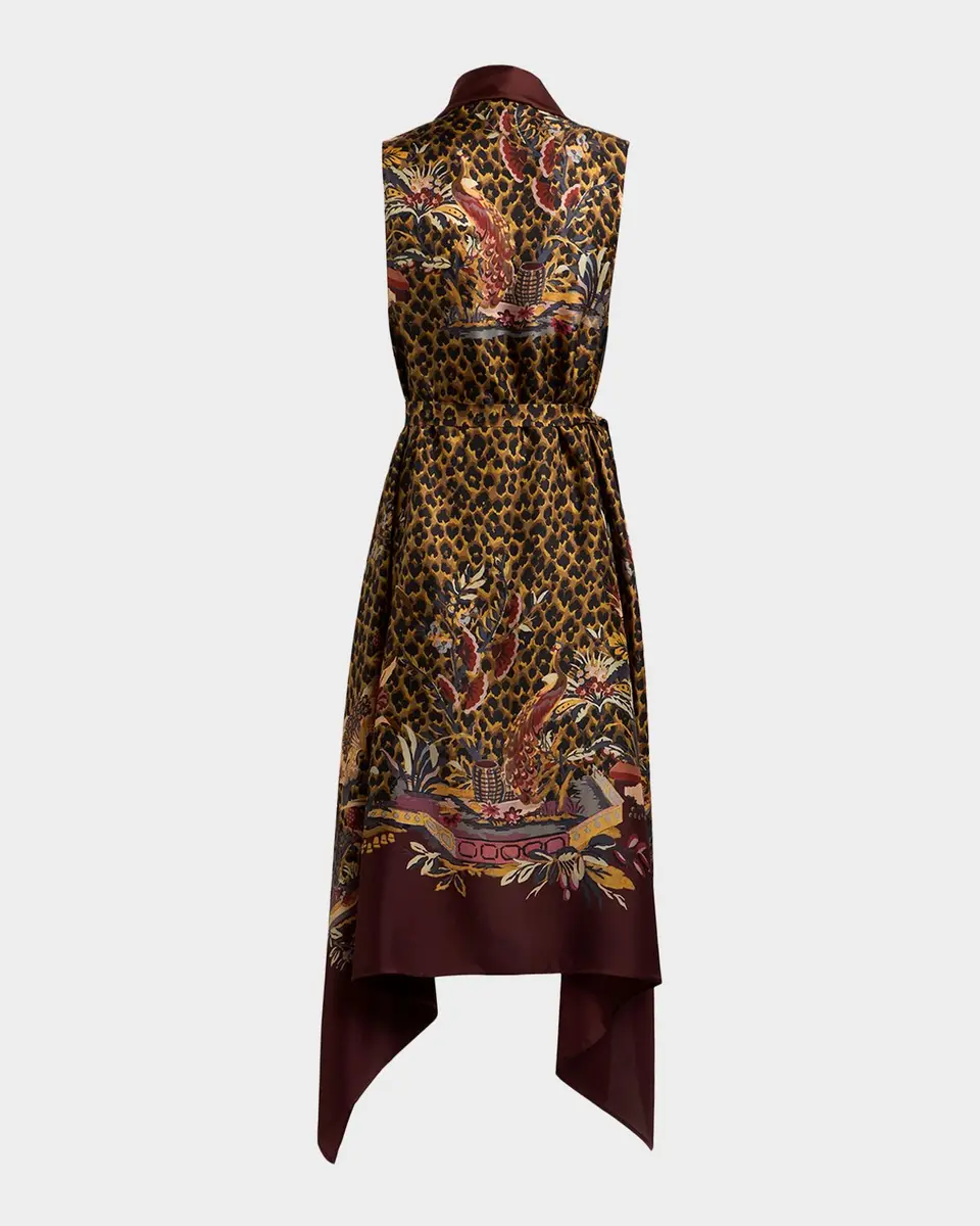 Etro Leopard & Avian Print Silk Foulard Vest | Thumbnail 2