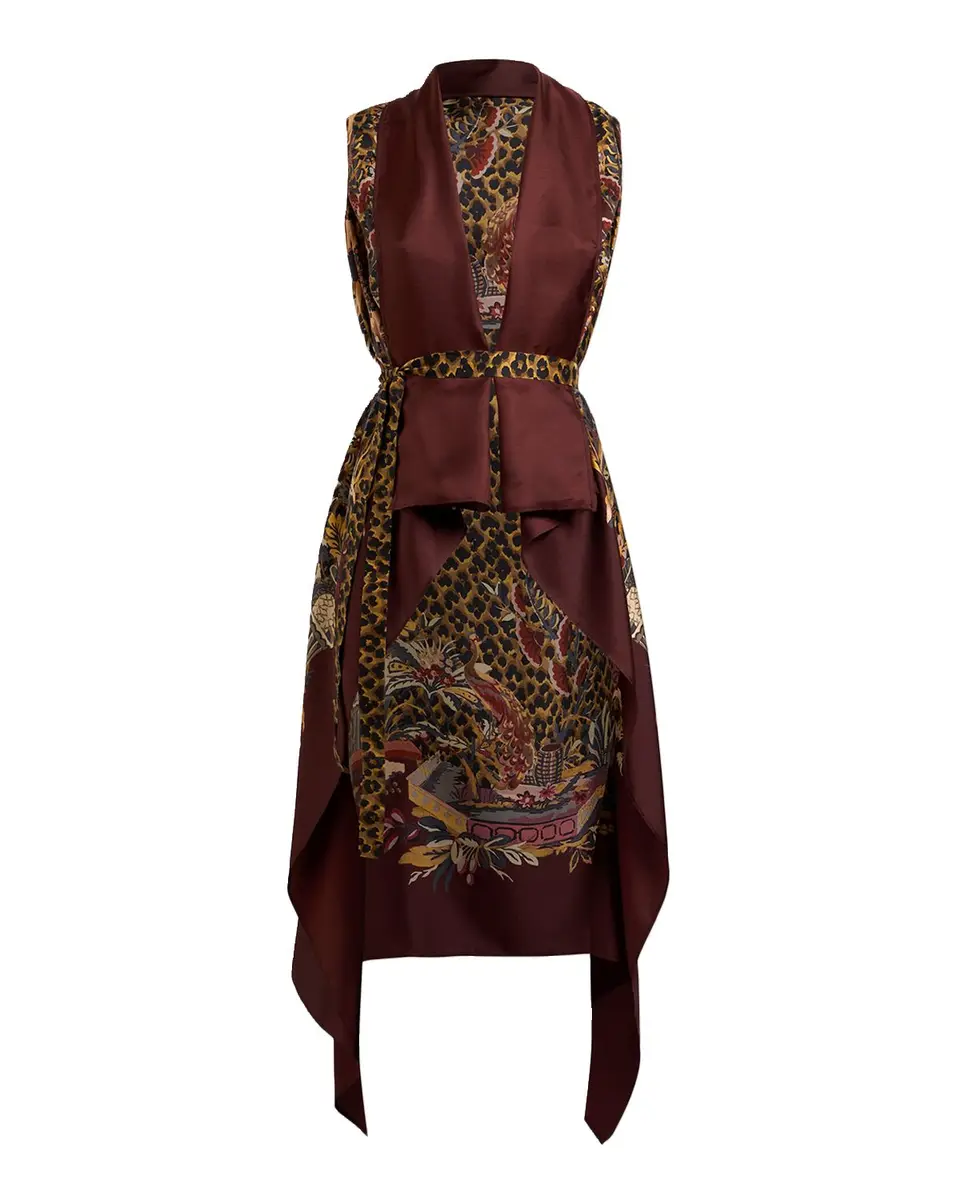 Etro Leopard & Avian Print Silk Foulard Vest | Thumbnail 3